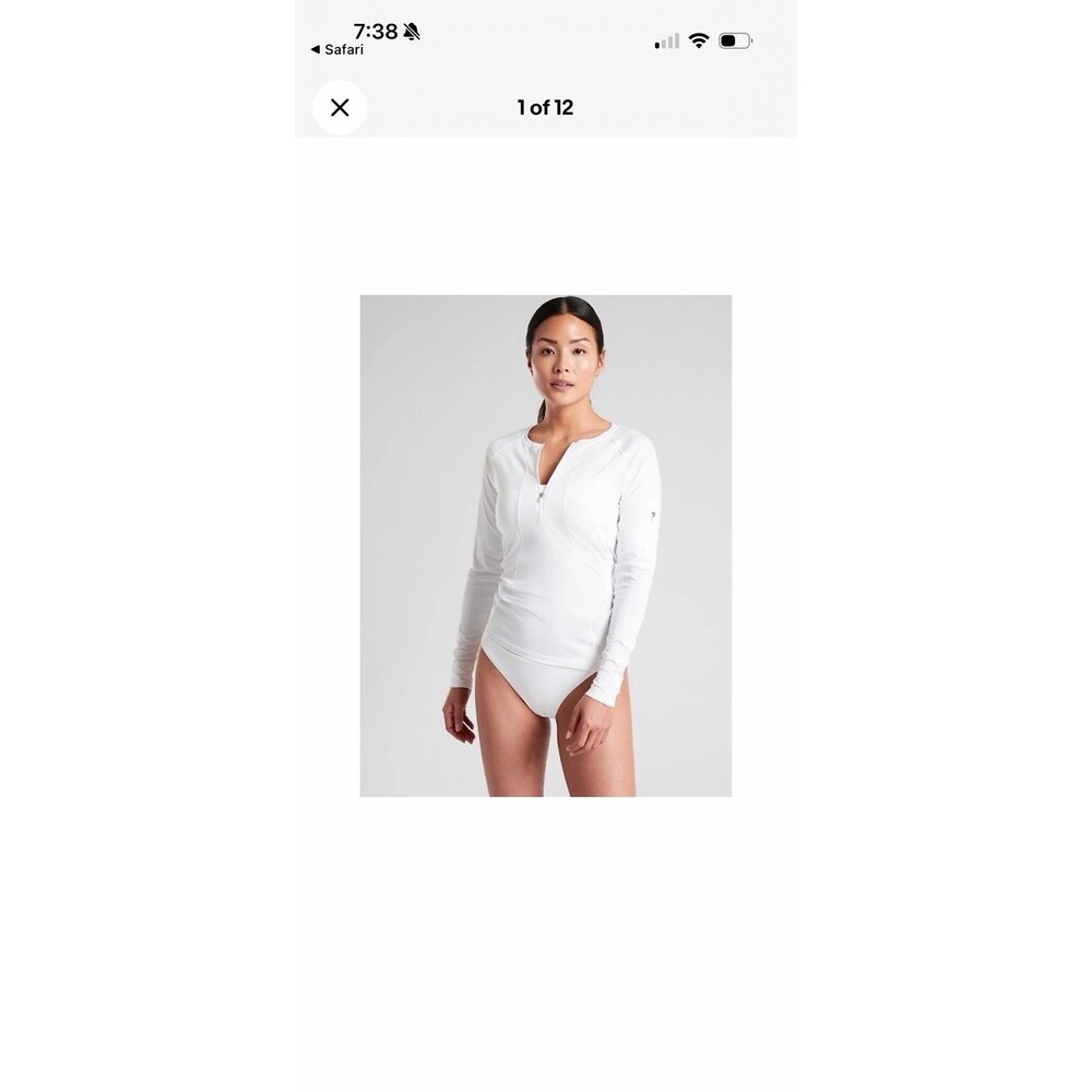 Athleta Pacifica UPF Shirt Womens M White Long Sleeve 1/4 Zip Swim Surf Beach